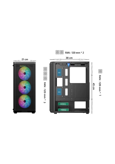 Aztech 850w Skyhawk Azt07 Rgb Gaming Mid-tower Pc Kasası 360mm Sıvı Soğutucu Desteği