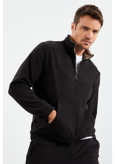 Tommy Life Siyah Yarım Fermuar Dik Yaka Lastik Paça Polar Erkek Eşofman Takımı - 85159 Siyah