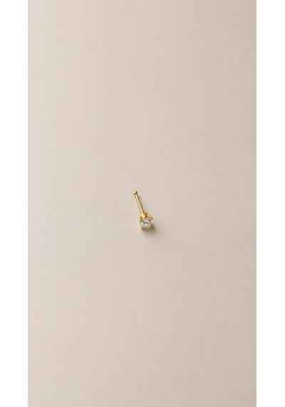 925 Ayar Gümüş Piercing Küpe Unisex Kare Zirkon Taşlı Mini Tragus Helix Minimal Tasarım Gold