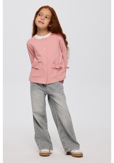 Panço Kız Çocuk Cep Detaylı Düğmeli Örme Pembe Hırka 2521GK82003