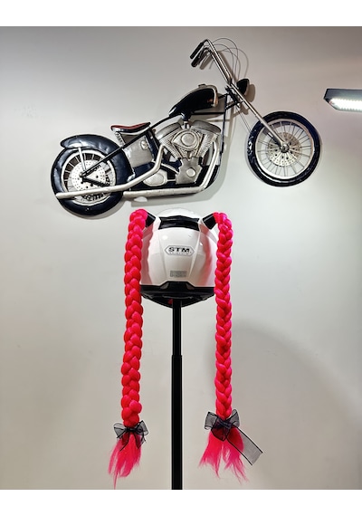 Motor & Motosiklet Neon Pembe Çift Örgü Saç Kask Dış Aksesuarı Diğer