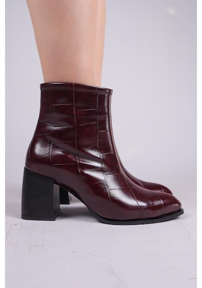 Scarlet Kroko Topuklu Bot Bordo-8357 Bordo
