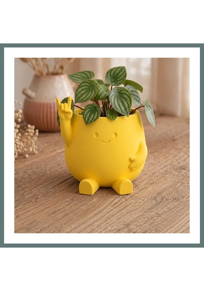 Bezos 3d Baskı Smiley Face Planter - Gülümseyen Karakterli Saksı-sarı Ventra Standart