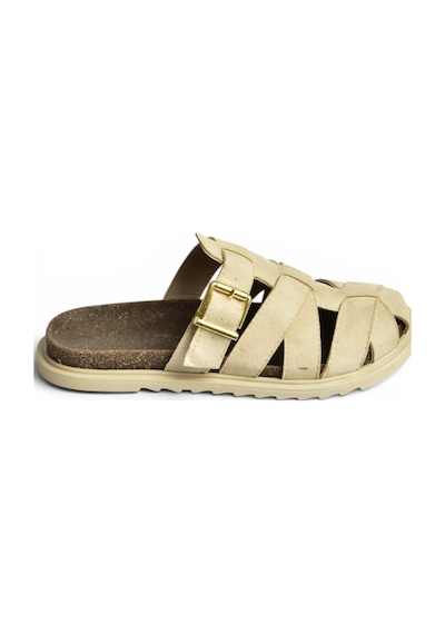 Fox Shoes Y596549502 Bej Süet Tokalı Önü Kapalı Kadın Terlik
