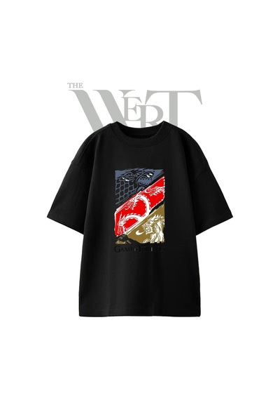 Thewert Game Of Thrones Tasarım Baskılı Ünisex Siyah Oversize T-shirt