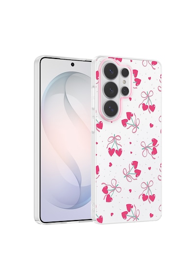 Samsung Galaxy Uyumlu, S25 Ultra Kılıf Kamera Korumalı Desenli Zore Klip Kapak - Kalpli Kiraz -