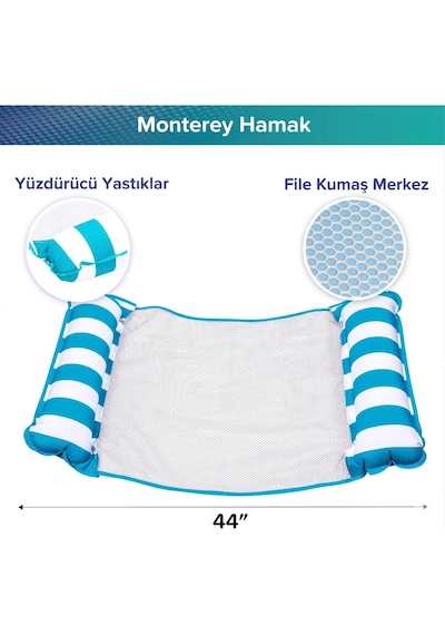 Hava Yastıklı Fileli Şişme Havuz Koltuğu 4'ü 1 Arada Deniz Ve Havuz Yatağı Mavi