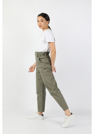Balins Kadın Beli Lastikli Gabardin Pantolon Haki