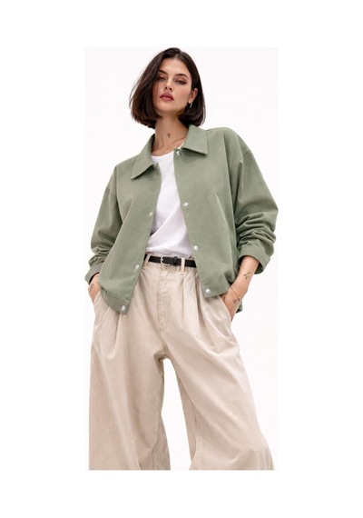 Kadın Oversize Basic Gabardin Mevsimlik Polo Yaka Ceket-385 Çağla Yeşili