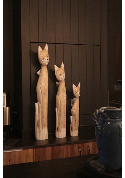 Ahşap Otantik 3 Lü Kedi 100cm Dekoratif Ahşap Kedi 100 80 60 Cm Açık Kahve