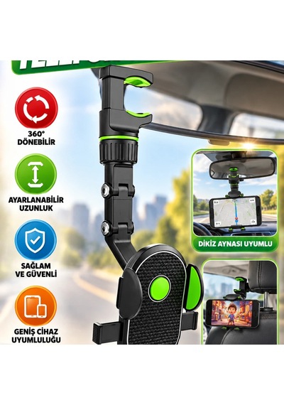Dikiz Aynası Ve Koltuk Başlığı Uyumlu Ayarlanabilir Telefon Tutucu