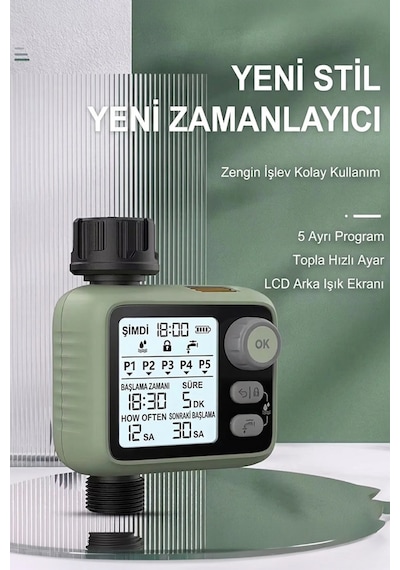Otomatik Bahçe Sulama Zamanlayıcısı - 5 Programlı Lcd Ekranlı Akıllı Sulama Sistemi Ipx5 Su Geçirmez