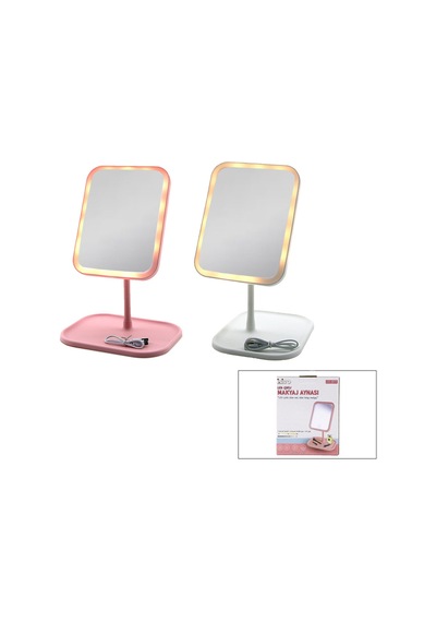 Dikdörtgen 7 Inc Ledli - Usb Şarjlı Makyaj Aynası 90 Açı Ayarlı Takılı Ayak Renkli Pls İ11-017 Diğer