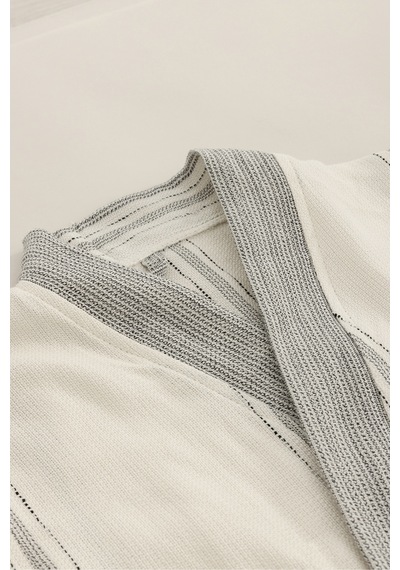 Raw Pamuk Yarasa Kol Natural Çizgili Kimono S-m 1516a Krem