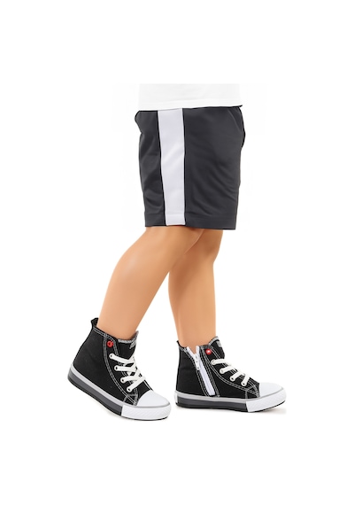 Kiko Kids Tinna Bağcıklı Erkek Çocuk Boğazlı Keten Spor Ayakkabı Siyah Siyah