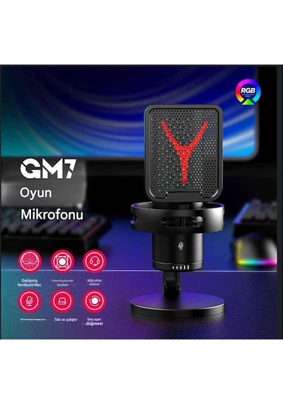 Gm7 Profesyonel Rgb Semi Pro Tak Çalıştır Usb Kablolu Vlog Canlı Yayın Stüdyo Mikrofon