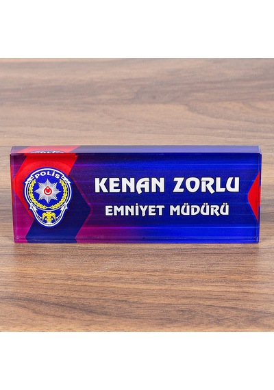 Polislere Özel Kristal Masa İsimliği Polis Logolu İsimlik