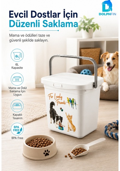 Multibox 6 L Kapaklı Kedi Köpek Mama Saklama Kabı Taşıma Saplı Bpa Free