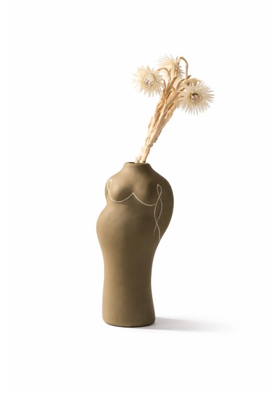 Terracotta Gövde Şekilli Vazo Dekoratif Modern Salon Konsol Bohem Heykelsi Seramik Vazo 20 Cm Açık Kahverengi