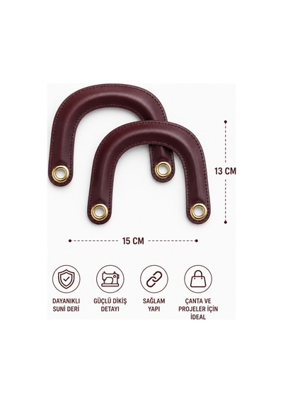 Vollen Yarn Suni Deri Çanta Sapı 15x13 Cm 1 Çift 2 Adet Dikişli Çanta Kulpu Metal Kuşgözlü Çanta Aksesuarı 9