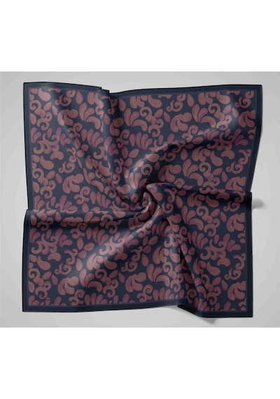 Silk Home Viskon Karışımlı Velora Eşarp Gece Mavisi-gül Kurusu Desenli Yumuşak Dokulu Tok Duruşlu 90x90 Çok Renkli