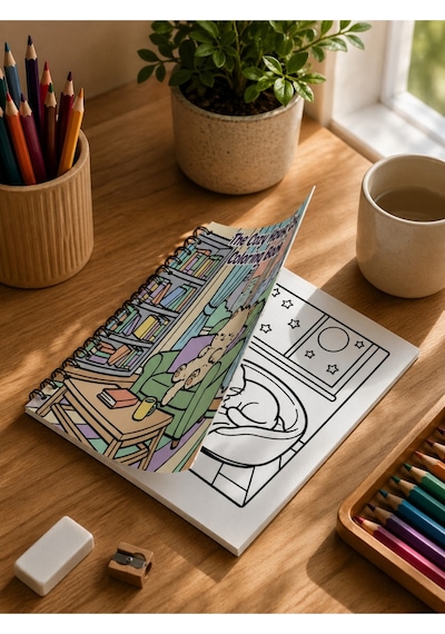 Cozy House Cats Ev Kedileri 20x20 Cm Büyük Boyama Kitabı, Çocuklar Yetişkinler