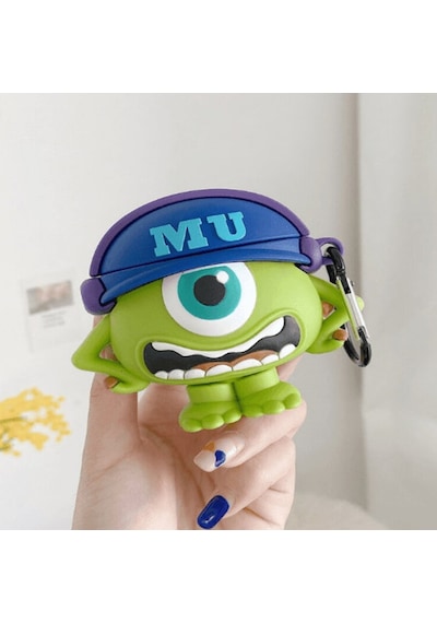 Microsonic Apple Uyumlu AirPods 4.nesil / Anc Kılıf Cartoon Figürlü Silikon Crtn-fgr-mnstr-mke Açık Yeşil - Mavi