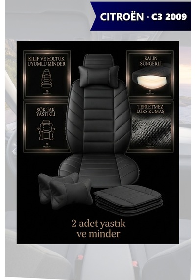 Citron C3 2009 Uyumlu Siyah Renk Lüks Premium 2 Adet Minder Ve Yastık