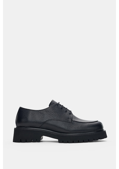 Calder Hakiki Deri Bağcıklı Kadın Loafer- Siyah