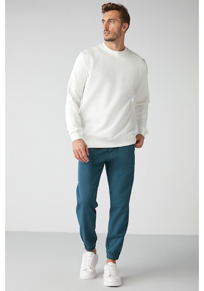 Grimelange Travis Erkek Yumuşacık Kumaşlı Regular Fit Yuvarlak Yakalı Beyaz Sweatshirt