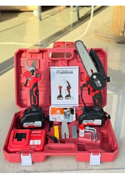 Kimmeer Plus 21v Çift Akülü Bahçe Seti Profesyonel Çelik Şanzımanlı Dal Budama Makası Ve Şarjlı Testere 2 Bataryalı, Çantalı Bahçe Ve Budama Takımı