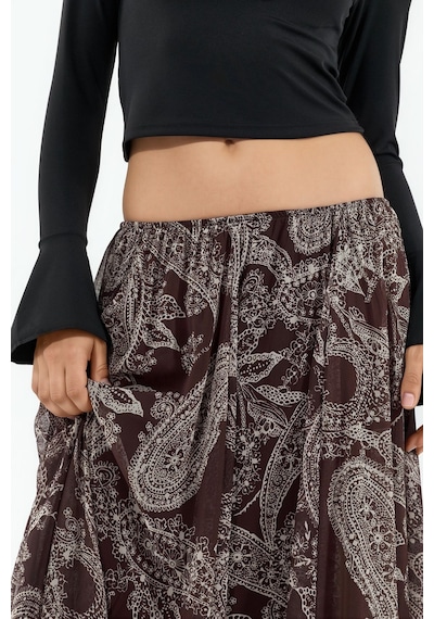 Hiccup Bdart Yüksek Bel A Kesim Midi Etek, Paisley Desenli Mocha Kahvesi