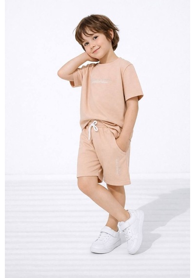 Miniko Kids Erkek Çocuk London Modelli Pamuk Şortlu Takım Bej