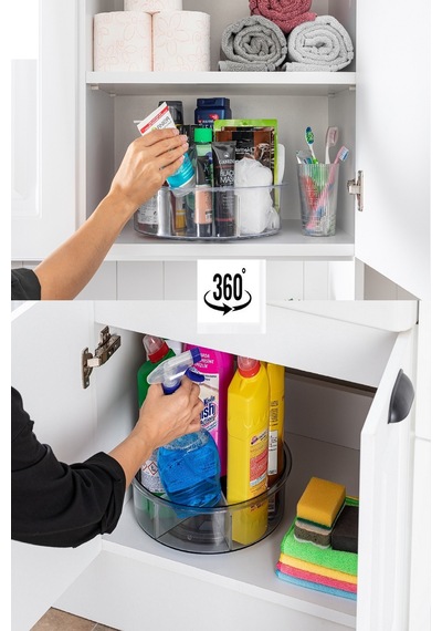 Ayarlanabilir Büyük Boy 4 Bölmeli 360 Derece Dönen Banyo Buzdolabı Mutfak Organizeri Şeffaf
