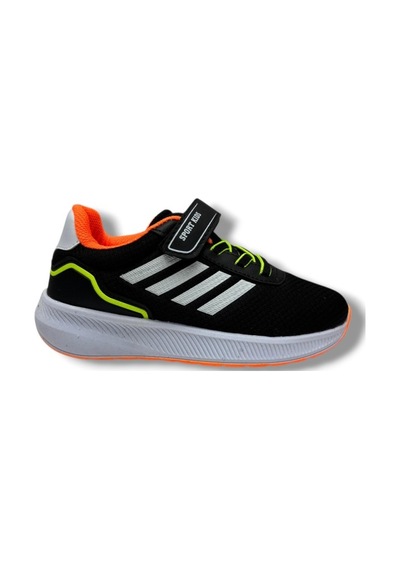 Lafonten 755-26 Anorak Deri Anatomik Cırtlı Çocuk Sneaker Siyah Beyaz Turuncu 31-35 Siyah