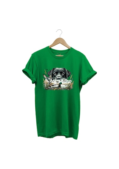 Avcılık Labrador Av Köpeği Ördek Avı Ördek Avcısı Baskılı Regular Fit %100 Pamuk Yeşil T-shirt Yeşil