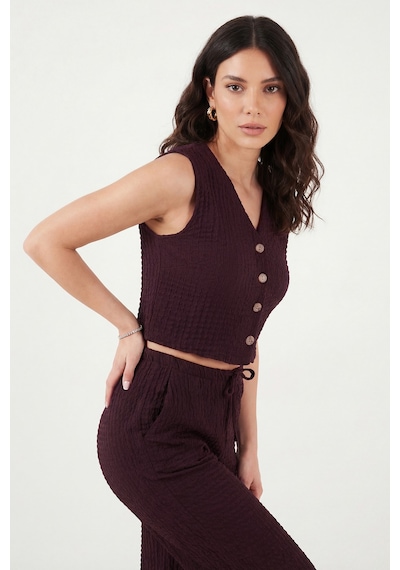 Lela Regular Fit V Yaka Yelek-pantolon Gofre Takım Bayan Takım 5866484 Bordo Lela Regular Fit V Yaka Yelek-pantolon Gofre Takım Bayan Takım 5866484 Bordo