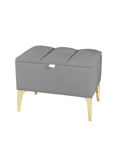 Vetra Mini Royal Gri Kumaş Sandıklı Dekoratif Puf&bench-dilimli Model-gold Ayak-modern Puf