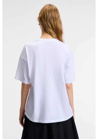 Grımelange VEYMIRA Kadın %100 Pamuk Bisiklet Yaka Kısa Kollu Oversize Fit Beyaz T-Shirt