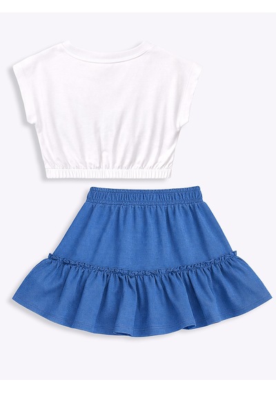 Kız Çocuk Takım Çiçekli Crop Top Etek Takım İlkbahar Yaz 4-10 Yaş