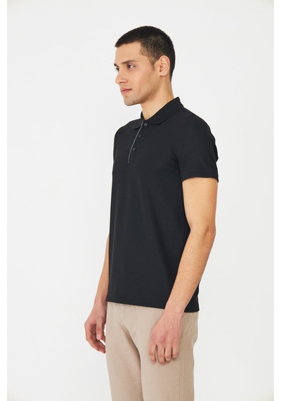 Siyah Modern Kesim Polo Yaka Erkek T-shirt Siyah