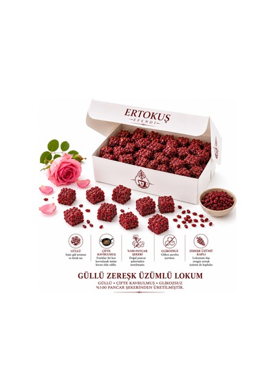Zereşk Üzüm Kaplı Güllü Lokum 250gr Çifte Kavrulmuş %100 Pancar Şekeri - 904514331