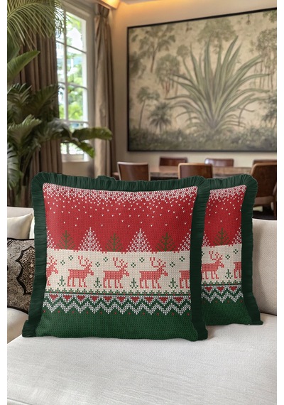 Nordik Geyikli Saçaklı Yastık Kılıfı - Kış Noel Temalı Retro Yeşil Kırmızı Püsküllü Kırlent Kılıfı Metalik Kanyon Avokado Nordik Geyikli Saçaklı Yastık Kılıfı - Kış Noel Temalı Retro Yeşil Kırmızı Püsküllü Kırlent Kılıfı Metalik Kanyon Avokado