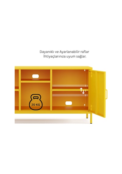 Pera Tv Ünitesi, Tv Dolabı,2 Kapaklı, Açık Raflı 130,50 X 40 X 64,50 Cm Ral 1018 Sarı Pera Tv Ünitesi, Tv Dolabı,2 Kapaklı, Açık Raflı 130,50 X 40 X 64,50 Cm Ral 1018 Sarı