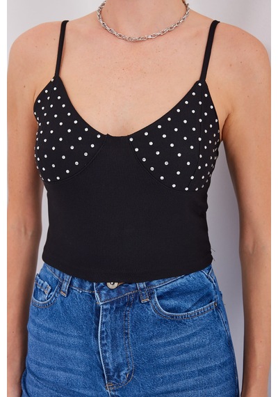 Bigdart 918 İp Askılı Crop Top - Siyah 001