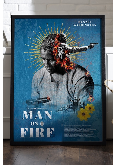 Man On Fire Gazap Ateşi Siyah Ahşap Çerçeveli Poster, Film Duvar Tablosu