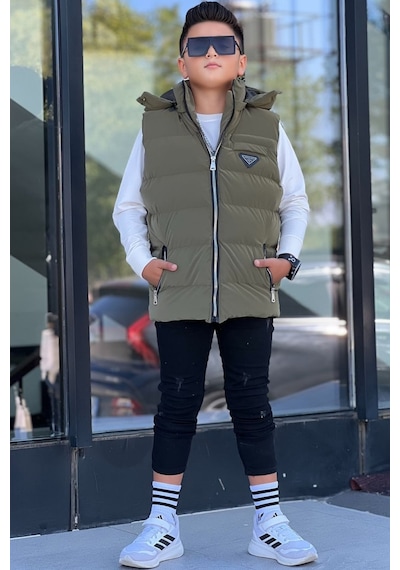 Pina Kids Erkek Çocuk Çıtçıt Kapüşonlu Nova Kumaş Şişme Yelek Ylk3026 Haki