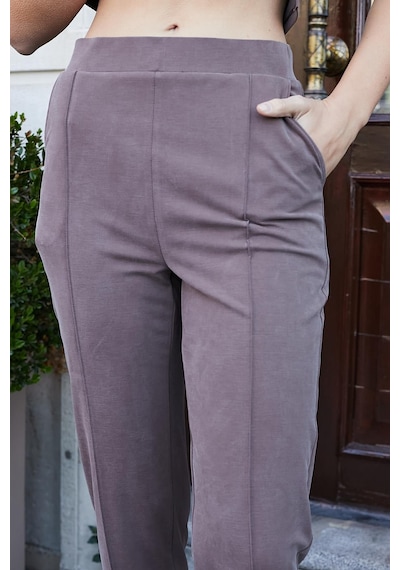 JUMENT Kadın Modal İpeksi Likralı Kumaş Yüksek Bel Önden Dikişli Cepli Dar Paça Pantolon-kahve JUMENT Kadın Modal İpeksi Likralı Kumaş Yüksek Bel Önden Dikişli Cepli Dar Paça Pantolon-kahve
