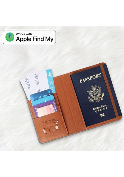 Micflip K02 İos Uyumlu Findmy Pasaport Kart Ve Sim Bölmeli Kablosuz Ve Pin Şarjlı Deri Cüzdan Kahve Kahverengi