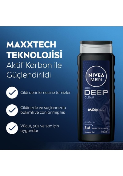 Men Erkek Deep Dimension Duş Jeli 500ml Ve Roll-on Deodorant Derma Control Clinical 50ml,ter Koruma Diğer